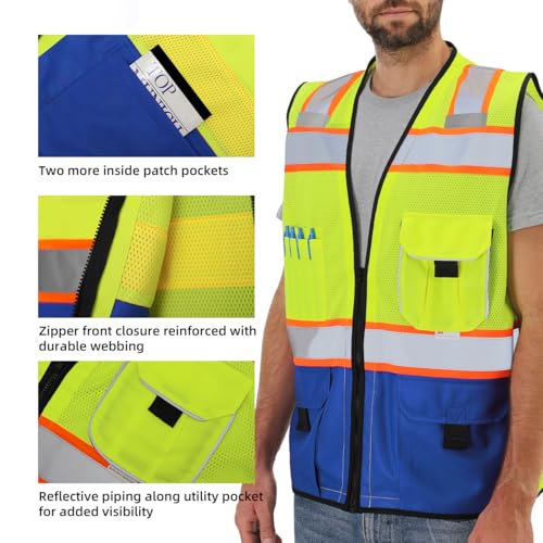 Dib Safety Reflective Safety Vest Made with 3M Tape, Yellow and Blue XL - color: Yellow & Blue, size: X-Large