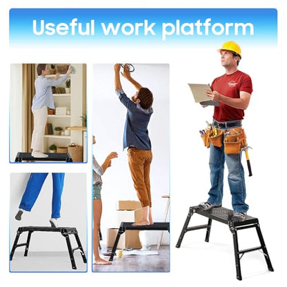 LEADALLWAY Aluminum Work Platform Step Ladder, Black - color: Black