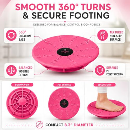 Cheer Flyer Stunt Trainer Balance Board & Leg Stretching Strap 2 Pc Set - color: Pink