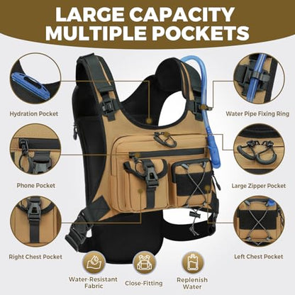 Criuage USA Patent Running Hydration Vest Backpack, Lightweight Chest Pack with 2.0L Water Bladder Bag Daypack for Hiking Running Cycling Race Marathon for Women Men - color: Khaki