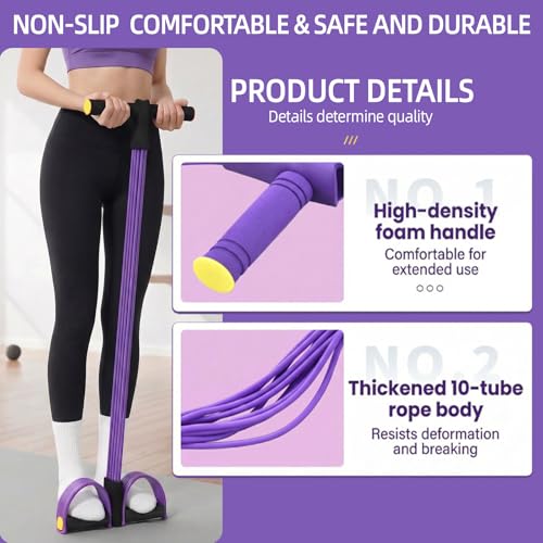 5PCS Ultimate Multifunction Pedal Resistance Bands with Handles - Foot Pedal Resistance Band for Total Body Workout, Includes Massage Ball,Bag &Quick Start Guide - color: Purple