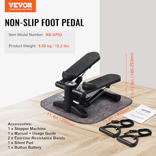 VEVOR Stair Stepper, Mini Stepper for Exercise at Home, Hydraulic Fitness Stepper with Resistance Bands, Full Body Workout Cardio Equipment, Stair Climber - style: Stair Stepper