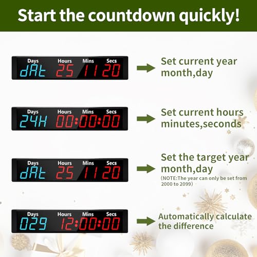 LUCKY TIME Digital 999 Days Countdown Count Up Timer Clock with RGB Color