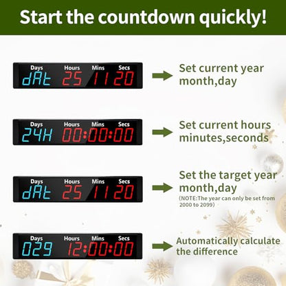 LUCKY TIME Digital 999 Days Countdown Count Up Timer Clock with RGB Color