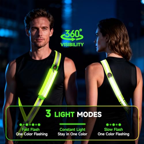 LED Reflective Belt Sash Gear, Reflective Running Gear for Night Walking