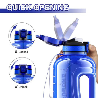 2 Litre Water Bottle with Straw, Motivational Sports Jug - color: Royal Blue-2L, size: 67.6 Ounces