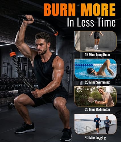 2-Piece Weighted Ropeless Battle Ropes, Adjustable Cordless Battle Ropes Sticks for Home Gym, Portable No-Anchor HIIT Cardio Strength Workout Equipment for Men and Women