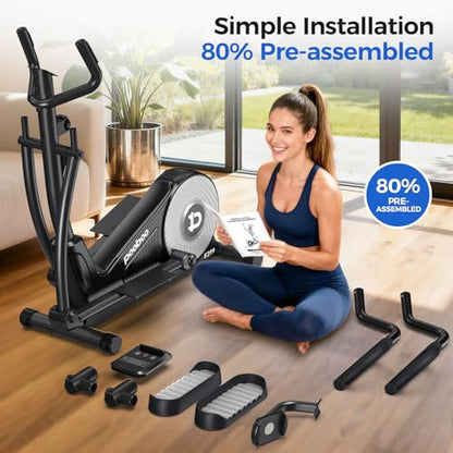 pooboo Elliptical Machine, Elliptical Exercise Machine with 16-Level Resistance&Quiet Magnetic Driving System, Elliptical Machine for Home with LCD Monitor,15.5-17IN Stride, 350LBS Weight Capacity - color: 17IN-Stride Gray
