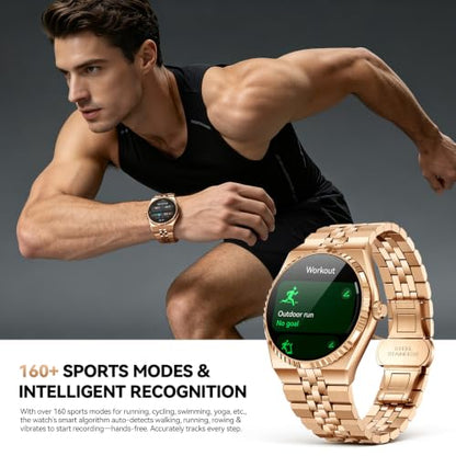 Smart Watch for Men, Answer/Make Call, Activity Tracker, Steel Strap, 40mm - color: Gold