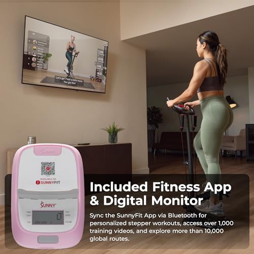 Sunny Health & Fitness Smart Stair Stepper w/Handlebar & Resistance Bands - color: Pink