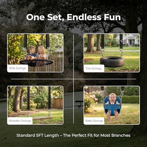 MalloMe Tree Swing Straps & Hammock Straps for Trees – Multi-Purpose Hanging Kit, Heavy Duty Adjustable Tree Strap for Hammocks, Swings & Outdoor Use, Safe for Branch or Between 2 Trees - style: 2200 LB - D-Ring 5FT (Ideal for Swings)