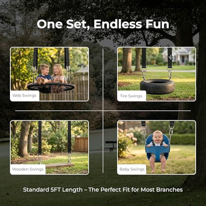 MalloMe Tree Swing Straps & Hammock Straps for Trees – Multi-Purpose Hanging Kit, Heavy Duty Adjustable Tree Strap for Hammocks, Swings & Outdoor Use, Safe for Branch or Between 2 Trees - style: 2200 LB - D-Ring 5FT (Ideal for Swings)