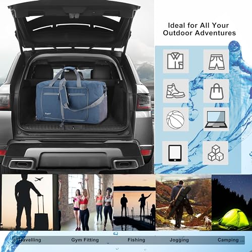 Woogwin Travel Duffel Bag Large Foldable Waterproof Overnight Bag for Beach Swim Bags Pool Sports Gym - color: 60L SnowDarkblue