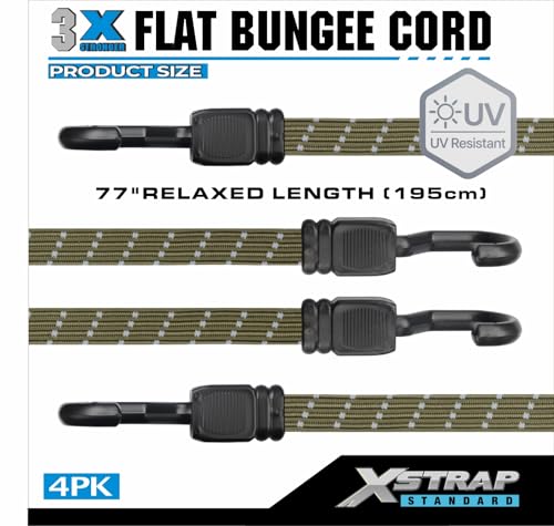 XSTRAP STANDARD 4 PCS 77 Inch Flat Reflective Bungee Cords with Hooks - color: Reflective Army Green