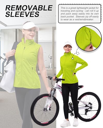 33,000ft Women's Zip Up Lightweight Athletic Workout Yoga Cycling Track Running Jacket Waterproof Windproof Reflective - color: Greenish Yellow, size: Small