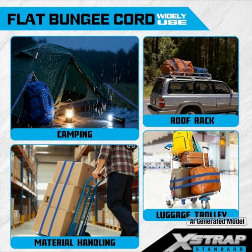XSTRAP STANDARD 2 Pack Heavy Duty 77in Flat Bungee Cords with Hooks - color: Blue