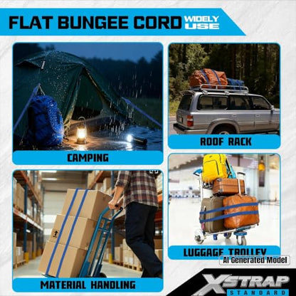 XSTRAP STANDARD 2 Pack Heavy Duty 77in Flat Bungee Cords with Hooks - color: Blue