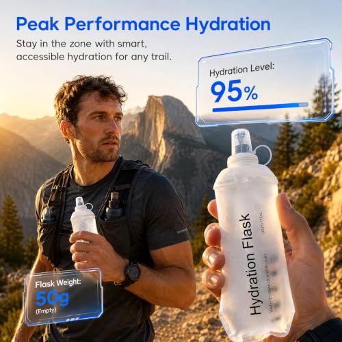 2 Pack 500ml Soft Flask, TPU Collapsible Soft Water Bottle for Hydration Pack, Running Vest, BPA-Free Leak-Proof Folding Water Bottle for Hiking Cycling Climbing