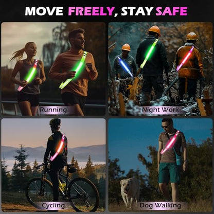 Rechargeable LED Reflective Belt Sash – High Visibility Safety Gear with 5 Colors 11 Light Modes, Adjustable Strap for Night Dog Walking, Running & Biking - color: Pink