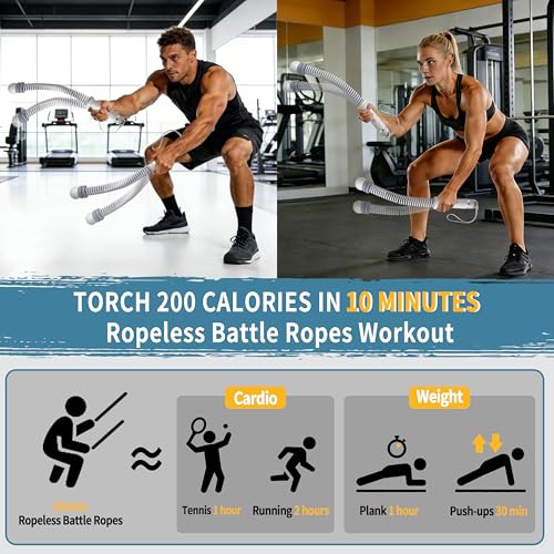 Portable Adjustable Ropeless Battle Ropes with Gray - color: Gray