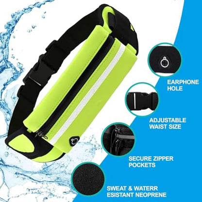 Slim Running Belt Fanny Pack, Adjustable Waist Pack Phone Holder, Sweatproof Runners Pouch for Jogging, Workout, Travel, Neon - color: Green