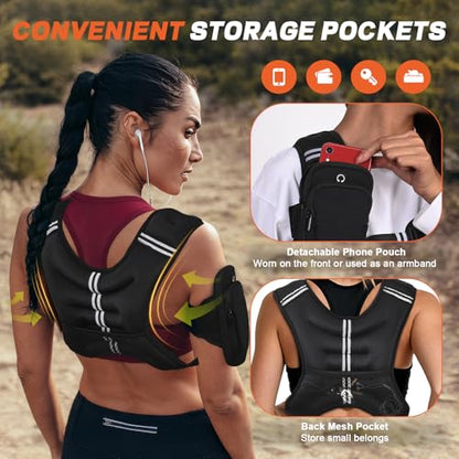 KTINNEAD Weighted Vest for Women Men, 8lb/12lb/16lb/20lb Weighted Running Vest with Reflective Stripe, Detachable Phone Pouch for Workout, Walking, Strength Training, Weight Loss, Fitness, Jogging - size: 20LB