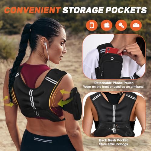 KTINNEAD Weighted Vest for Women Men, 8lb/12lb/16lb/20lb Weighted Running Vest with Reflective Stripe, Detachable Phone Pouch for Workout, Walking, Strength Training, Weight Loss, Fitness, Jogging - size: 16LB