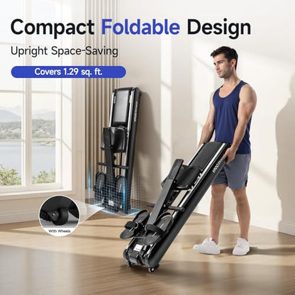 Rowing Machines for Home, Magnetic Row Machine Foldable, 16 Levels Quiet Resistance Rowing Machine with Dual Slide Rail, Folding Indoor Rowers Compact with Max 350lb Weight Capacity
