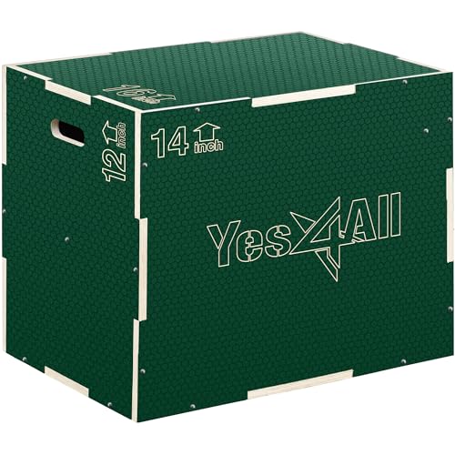 Yes4All 3 in 1 Non-Slip Wooden Plyo Box, Step Up Box for Workout, Plyometric Jump Box for Skipping, Jumping, Lunges, Squats, Dips - color: B. Green, style: 16" x 14" x 12"