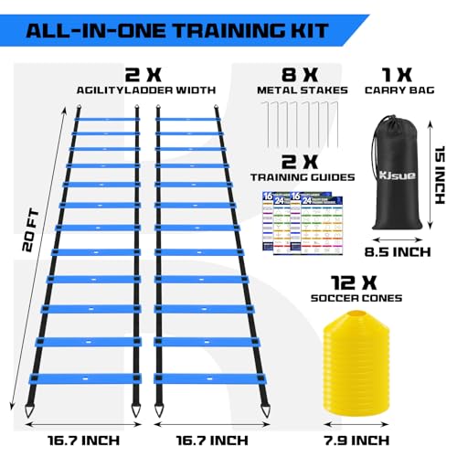 2 Pack 20ft Agility Ladder Set, 40ft Total Adjustable Speed Ladder - color: Blue