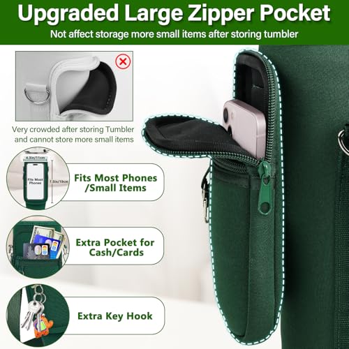 LEFOR·Z Water Bottle Carrier Bag with Phone Pocket Compatible with Stanley/Meoky 40 oz Tumbler with Handle,Water Bottle Holder Pouch with Adjustable Strap Compatible with Stanley Cup Accessories - color: Green-Style B