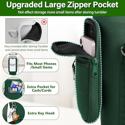 LEFOR·Z Water Bottle Carrier Bag with Phone Pocket Compatible with Stanley/Meoky 40 oz Tumbler with Handle,Water Bottle Holder Pouch with Adjustable Strap Compatible with Stanley Cup Accessories - color: Green-Style B