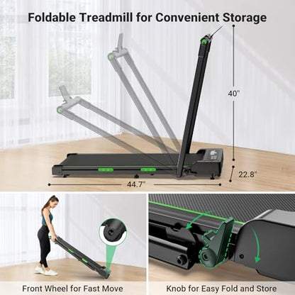 THERUN Walking Pad with Handle Bar, 2 in 1 Under Desk Portable Treadmill - color: New Green Black
