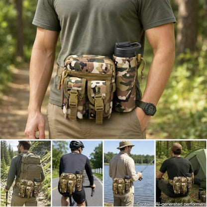 Fanny Pack Waist Bag, Lightweight Waist Pack with Detachable Water Bottle Holder & 5 Pockets, Hydration Hip Packs for Men Women Hiking Running Dog Walking Cycling Outdoor Workout Travel - CP Camo - color: CP Camo - Bottle Holder