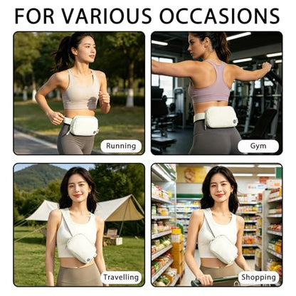 Goloni Women Waterproof Crossbody Fanny Pack Adjustable 1.1L Waist Belt Bag - color: White