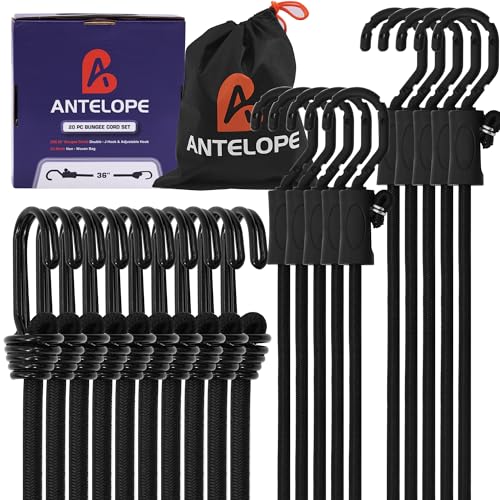 A ANTELOPE 20Pack 36" Ultimate Adjustable Outdoor Bungee Cord with J Hooks - style: 36" x 20pcs Adjustable Bungee Cord