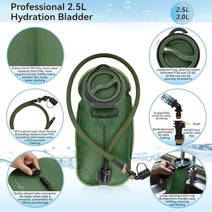 MARCHWAY Lightweight Hydration Backpack with Vest Style Straps & 2.5L TPU Water Bladder, Versatile Sleek Multi-Pocket Pack for Hiking, Cycling, Running, Backpacking, Travel - color: Green