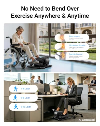 Under Desk Elliptical Machine, Mini Elipse Leg Exerciser with 12 Speeds