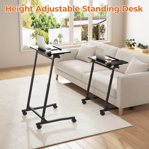 ikkle Bike Trainer Desk with Wheels, Adjustable Treadmill Desk, Rolling Standing Desk for Walking Pad Laptop, Phone Standing, Black - color: Black, Mobile Adjust