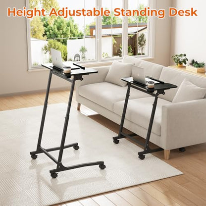 ikkle Bike Trainer Desk with Wheels, Adjustable Treadmill Desk, Rolling Standing Desk for Walking Pad Laptop, Phone Standing, Black - color: Black, Mobile Adjust