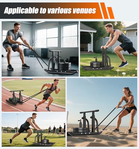 Football Sleds and Chutes, Weight Sled, Workout Fitness Sled for Training- Running Speed, Agility, Soccer, Strength, Adjustable Height Handle, Fits 1" & 2" Weight Plates - color: Black