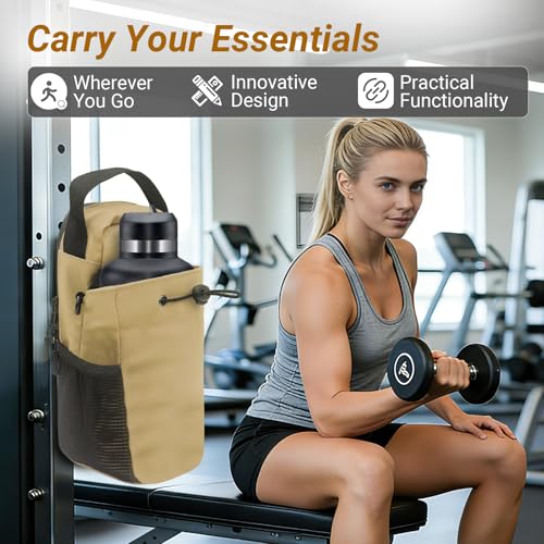 Magnetic Gym Bag for Men & Women Magnetic Water Bottle Holder Small Gym Accessories Crossbody Bag for Fitness Lovers - color: Khaki
