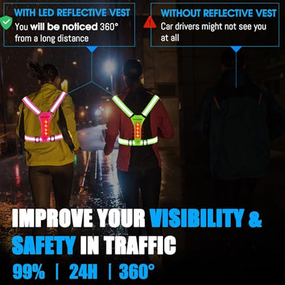 Led Reflective Vest Running Gear, Light Up Vest for Night Walking, High Visibility USB Rechargeable Adjustable Running Lights for Runners Walkers Men Women Kids - color: Rose Red