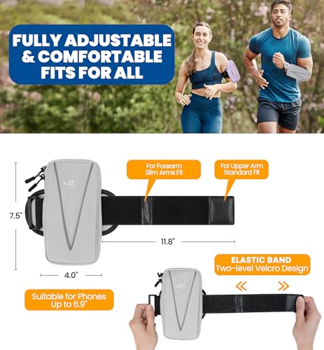 HiRui Cell Phone Holder Arm Bag & Wrist Bag for Phone, Sports Running Armband for Gym & Cycling, Compatible with iPhone 17/17Pro/Plus/16/15 Samsung Galaxy All Phones, Reflective & Adjustable (Gray) - color: Gray