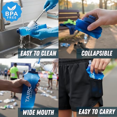 Soft Flask 500ml for Running - Collapsible BPA Free Hydration Flask with Fast Flow Bite Valve, Leak Proof Flexible Water Bottle for Trail Running, Hiking, Cycling, Travel