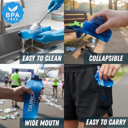 Soft Flask 500ml for Running - Collapsible BPA Free Hydration Flask with Fast Flow Bite Valve, Leak Proof Flexible Water Bottle for Trail Running, Hiking, Cycling, Travel