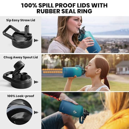 RAYMYLO One Gallon Water Bottle Insulated 128 oz, Stainless Steel - color: Cyan Blue, size: 128 Ounces