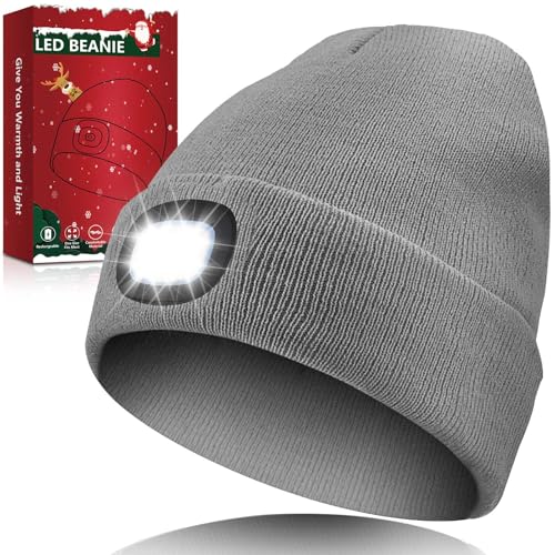 LED Beanie with Light Unisex, Gifts for Men Women, Winter Caps - color: Grey