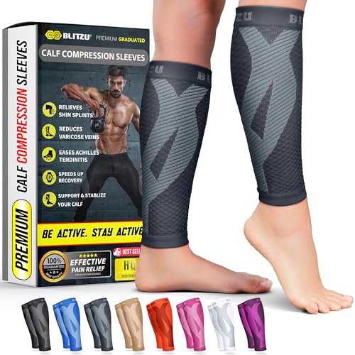 BLITZU Calf Compression Sleeves, Footless Compression Socks for Men & Women - color: Gray, size: 3XL