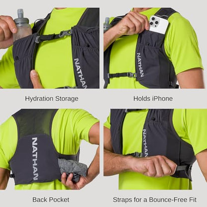 Nathan Pinnacle Featherlite 1.5L Hydration Vest for Running – Ultra-Lightweight, Compression-Fit with Hydrapak Soft Flask - size: XX-Large, style: Charcoal/Reflective Silver